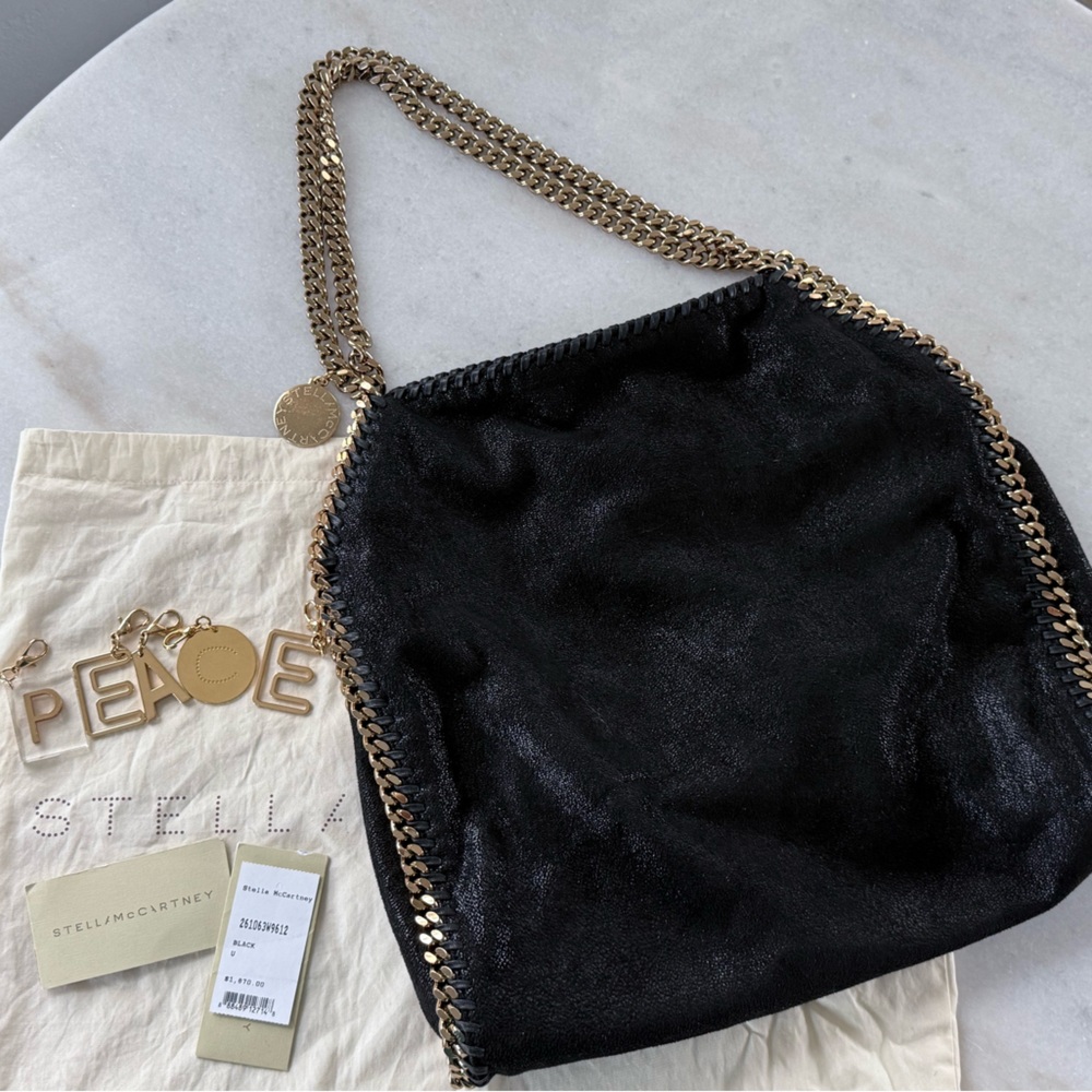 Stella McCartney black and gold limited edition PEACE Falabella bag